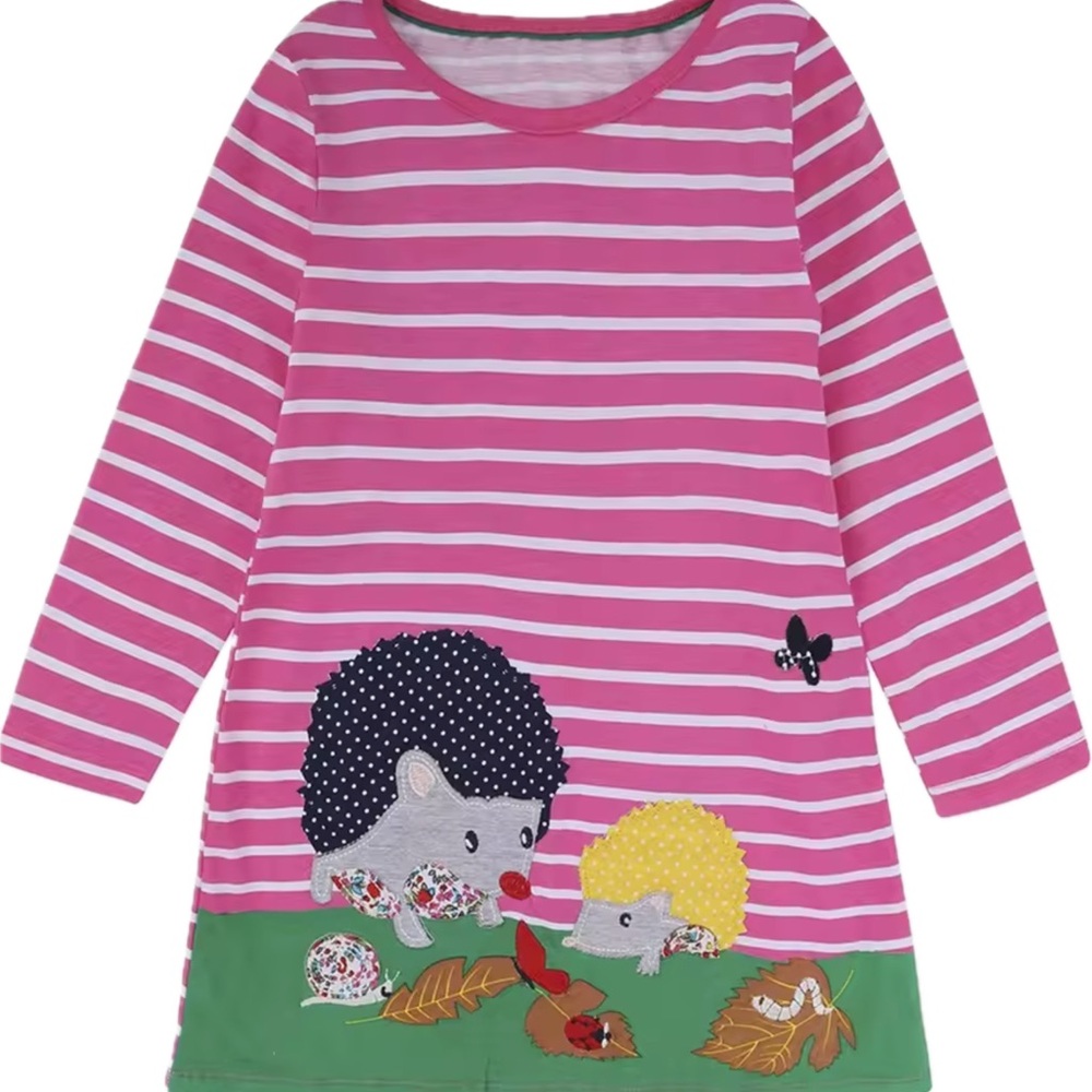 New pink Striped Dress with Hedgehog Design 2T
